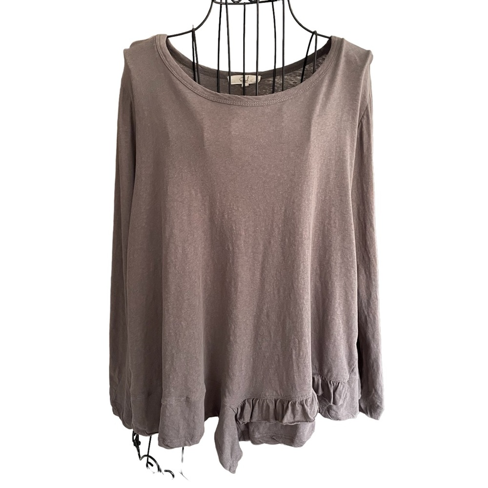 easel Taupe Ruffle-Hem Long Sleeve Tunic Top